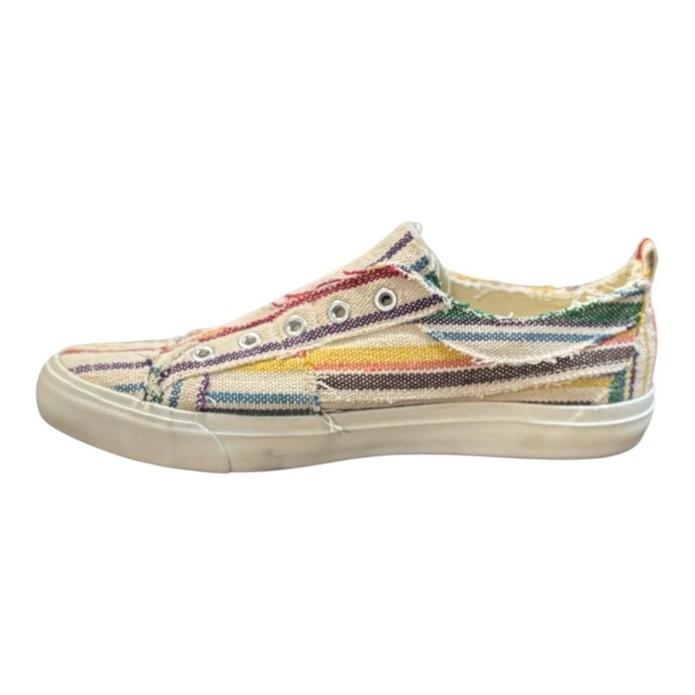 Corkys Babalu Slip On Sneakers Womens 9 Multicolor Striped Frayed‎ Canvas Boho